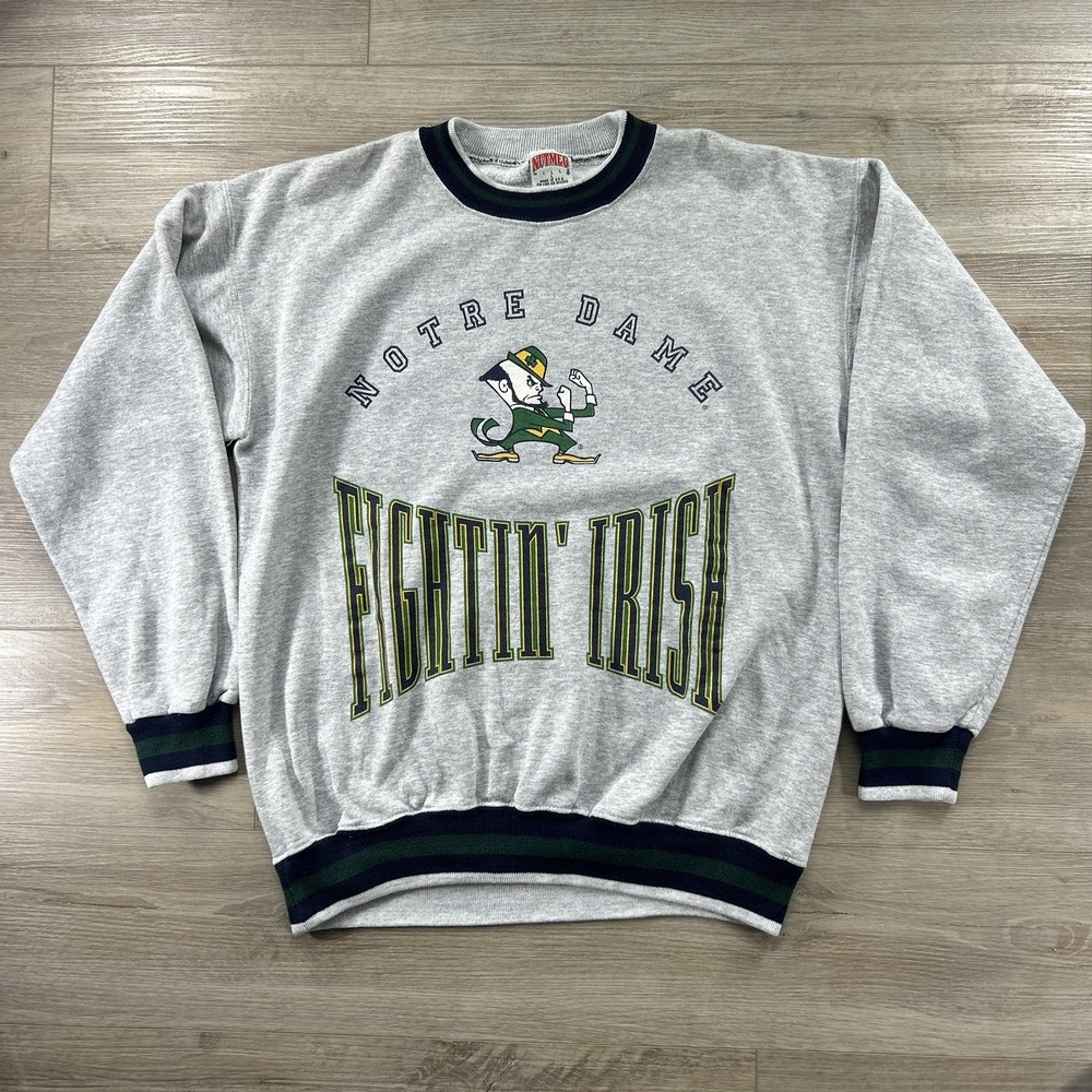 Vintage Notre Dame Fighting Irish Nutmeg Mills Sweatshirt Men's L Gray 90s Retro